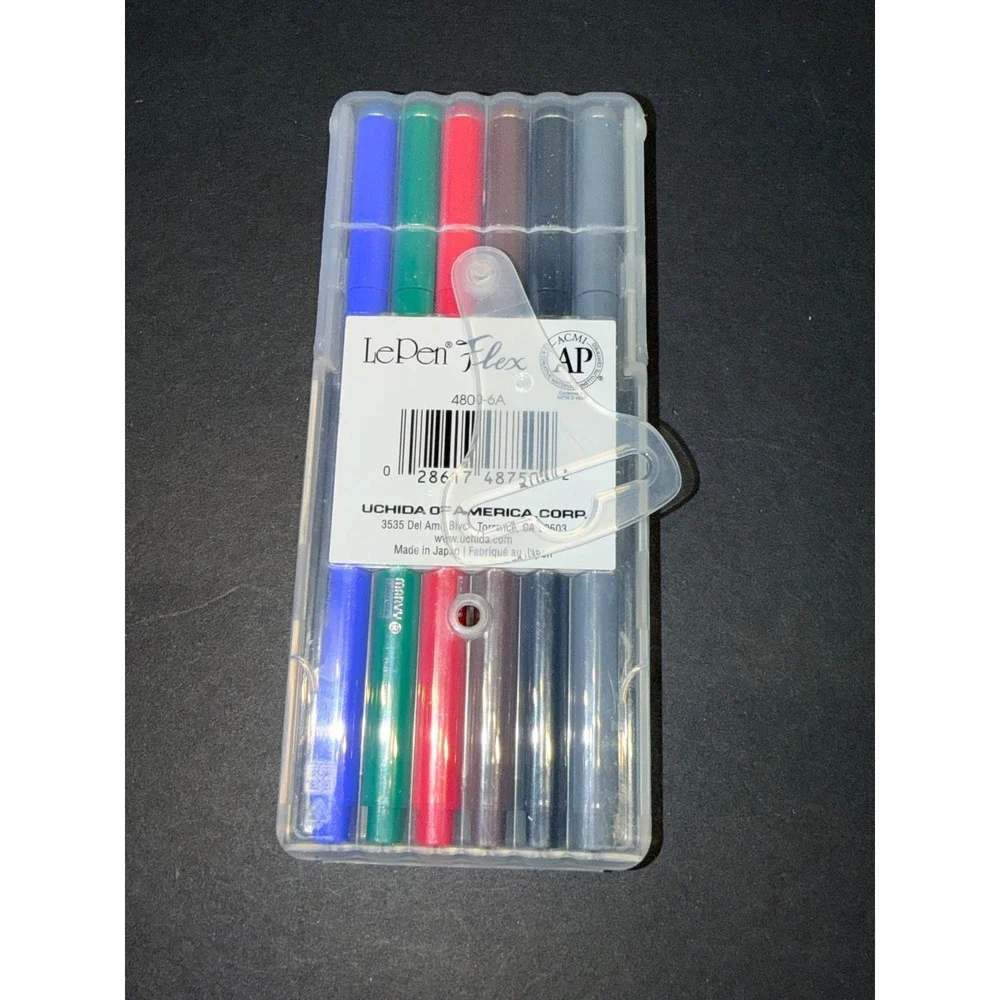 Marvy Uchida Le Pen Flex 6pc Primary Set Brush Tip Markers 4800-6A Made in Japan